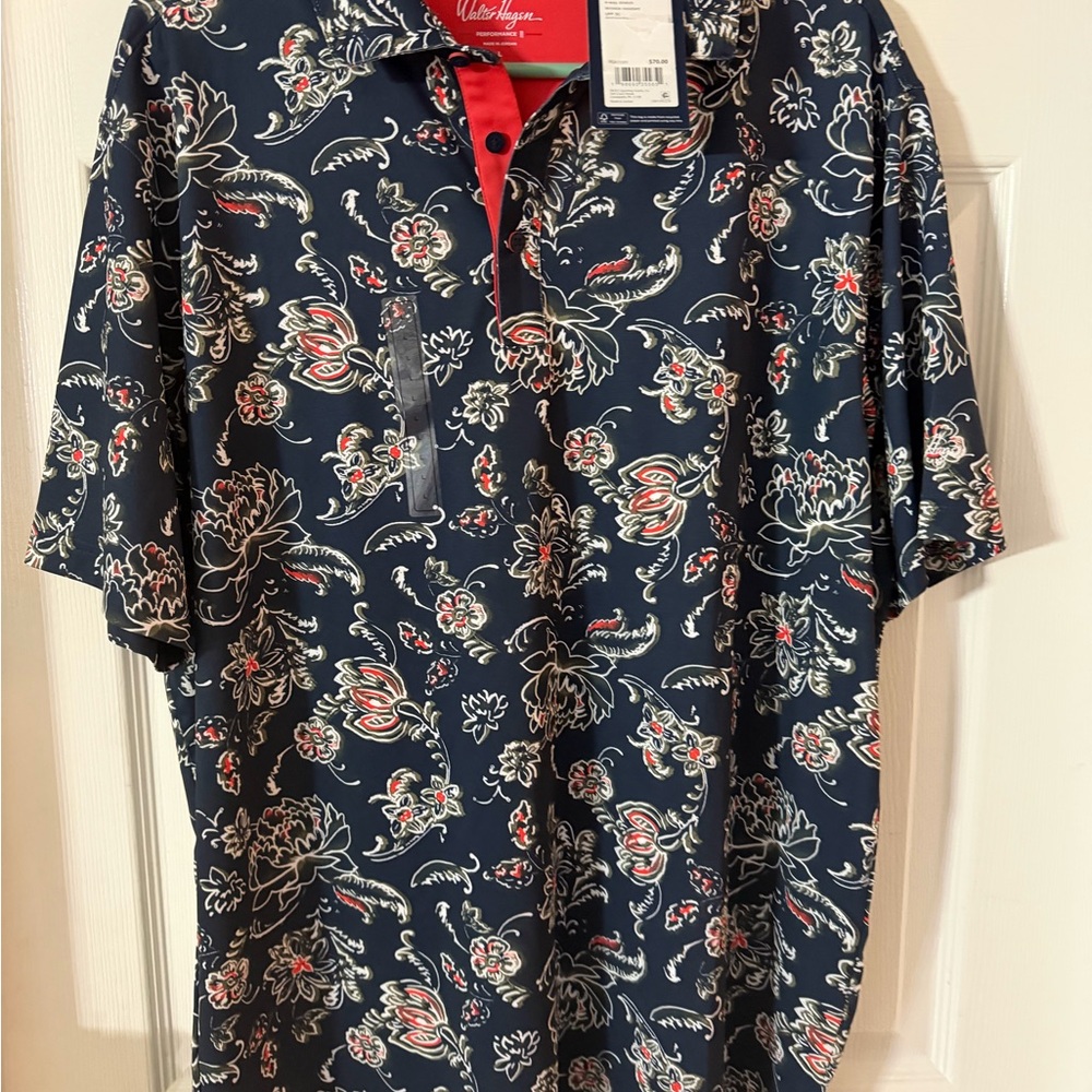 NEW Walter Hagen Large Performance 11 Mens Golf Polo Blue Florals NWT